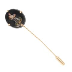 Antique Edwardian Gold Micro-mosaic Jet Pin