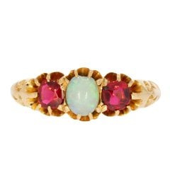 Antique Edwardian Gold Opal & Ruby Three Stone Ring