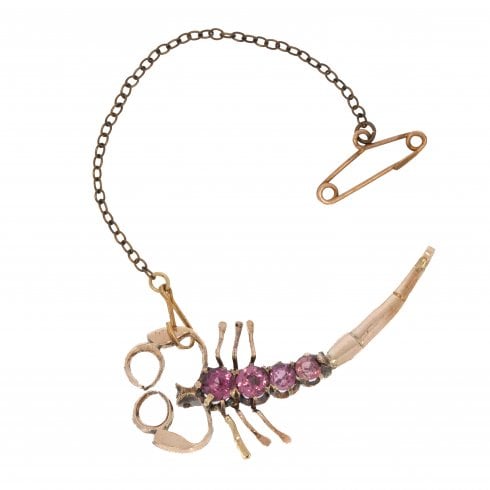 Antique Edwardian Gold Pink Tourmaline Scorpion Brooch