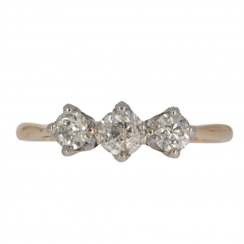 Antique Edwardian Gold & Platinum Diamond Three Stone Ring