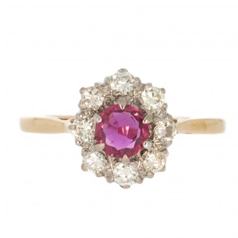 Antique Edwardian Gold Ruby & Diamond Cluster Ring