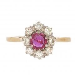 Antique Edwardian Gold Ruby & Diamond Cluster Ring