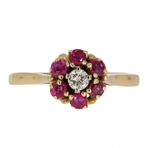 Antique Edwardian Gold Ruby & Diamond Cluster Ring