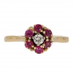 Antique Edwardian Gold Ruby & Diamond Cluster Ring