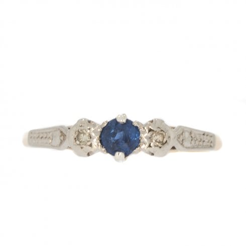 Antique Edwardian Gold Sapphire & Diamond Three Stone Ring