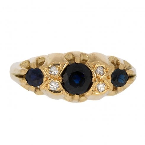 Antique Edwardian Gold Sapphire & Diamond Three Stone Ring