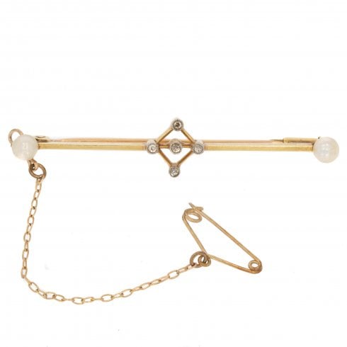 Antique Edwardian Gold Seed Pearl & Diamonds Brooch