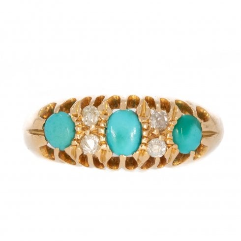 Antique Edwardian Gold Turquoise & Diamond Ring