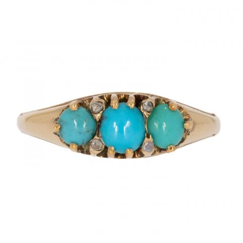 Antique Edwardian Gold Turquoise & Diamond Three Stone