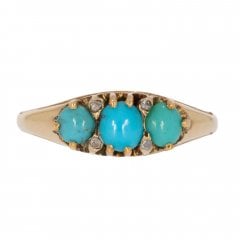 Antique Edwardian Gold Turquoise & Diamond Three Stone