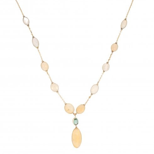 Antique Edwardian Gold Water Opal & Green Tourmaline Necklace