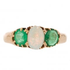 Antique Edwardian Opal & Emerald Three Stone Ring