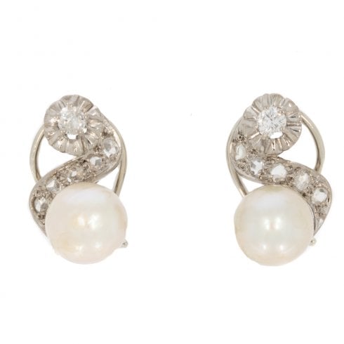 Antique Edwardian Platinum Diamond and Pearl Earrings