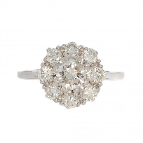 Antique Edwardian White Gold Diamond Cluster Ring