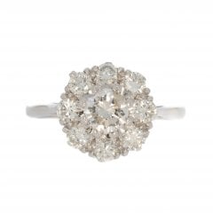 Antique Edwardian White Gold Diamond Cluster Ring