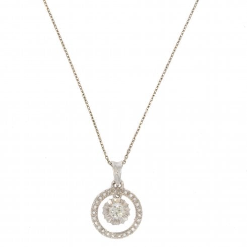 Antique French White Gold Diamond Halo Pendant