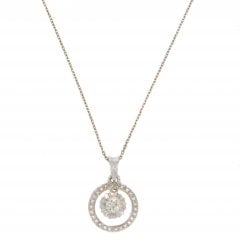 Antique French White Gold Diamond Halo Pendant