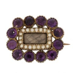Antique Georgian Amethyst & Seed Pearl Mourning Brooch