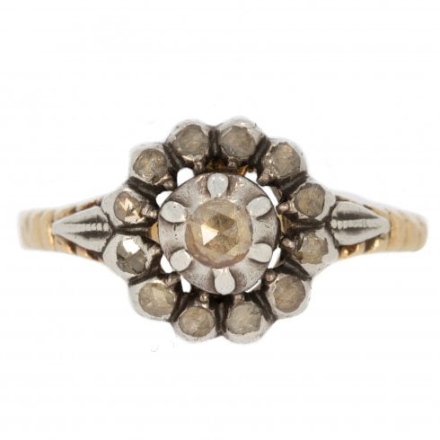 Antique Georgian Gold & Silver Diamond Cluster Ring