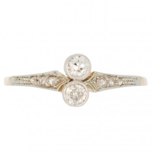 Antique Gold Diamond Two Stone Ring
