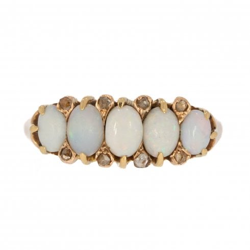 Antique Gold Opal & Diamond Five Stone Ring