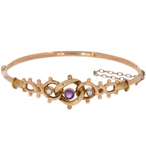 Antique Victorian Amethyst & Seed Pearl Bangle