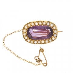 Antique Victorian Gold Amethyst & Seed Pearl Brooch