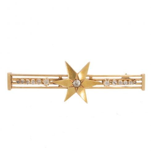Antique Victorian Gold Old Cut Diamond Star Brooch