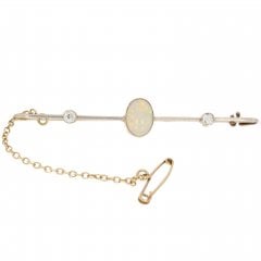 Antique Victorian Gold Opal and Diamond Bar Brooch