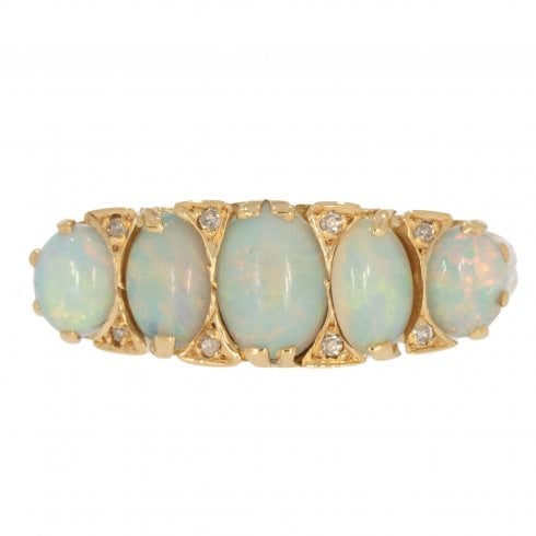 Antique Victorian Gold Opal & Diamond Five Stone Ring