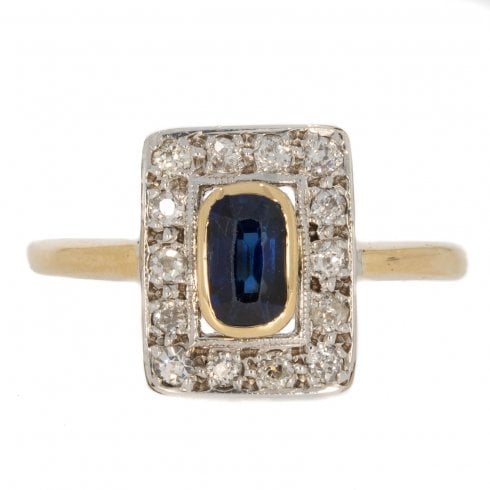 Antique Victorian Gold Sapphire & Diamond Tablet Ring