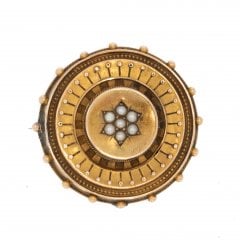 Antique Victorian Gold Seed Pearl Target Brooch