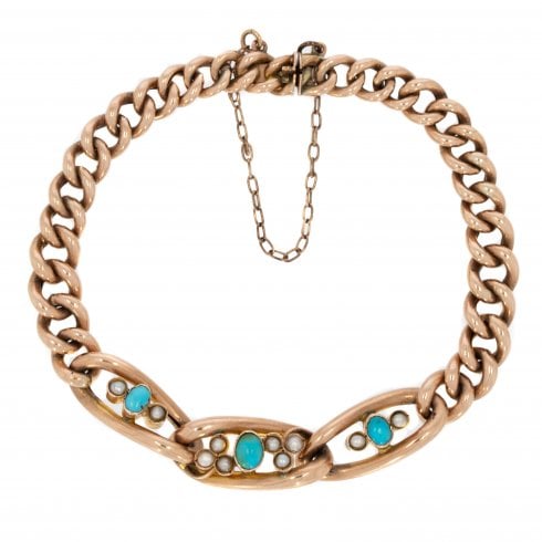 Antique Victorian Gold Turquoise & Seed Pearl Bracelet