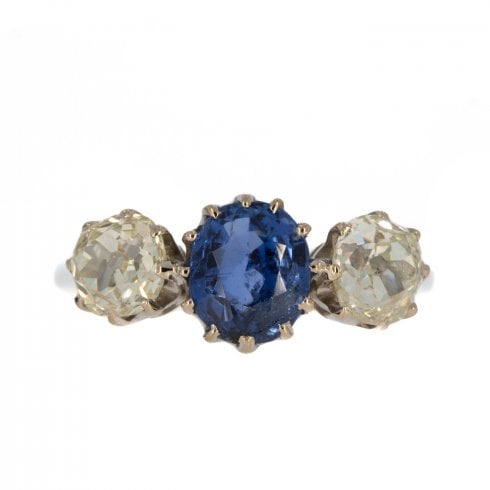 Antique Victorian Sapphire & Diamond Three Stone Ring