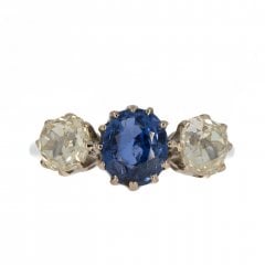 Antique Victorian Sapphire & Diamond Three Stone Ring