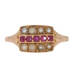 Antique Victorian Seed Pearl & Ruby Cluster Ring