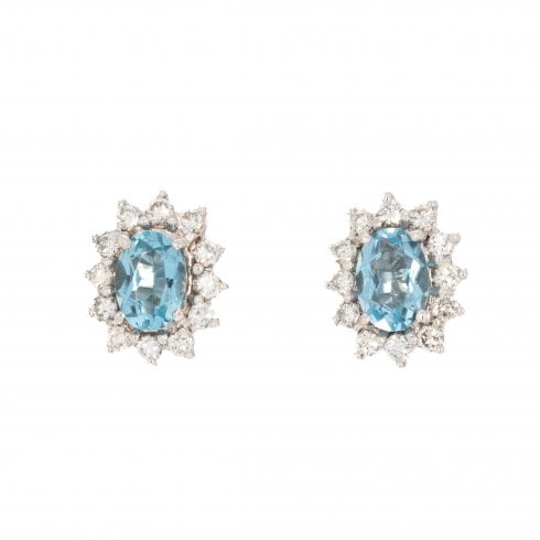 Aquamarine & Diamond Cluster Stud Earrings
