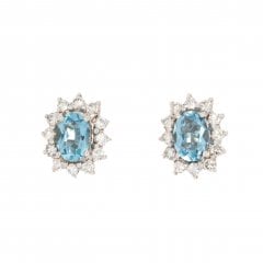 Aquamarine & Diamond Cluster Stud Earrings