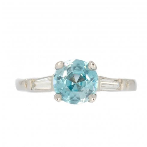 Art Deco Platinum Aquamarine & Diamond Rin
