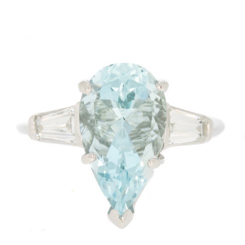Art Deco Platinum Aquamarine & Diamond Solitaire Ring