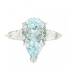 Art Deco Platinum Aquamarine & Diamond Solitaire Ring