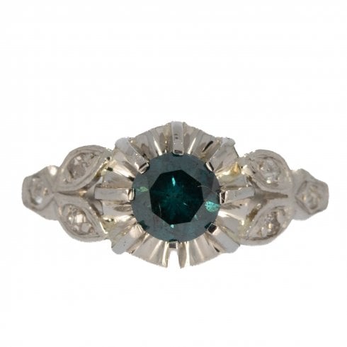 Art Deco Platinum Blue Diamond Solitaire Ring
