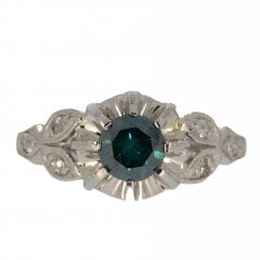 Art Deco Platinum Blue Diamond Solitaire Ring
