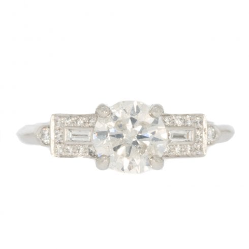 Art Deco Style Diamond Solitaire with Mixed-ut houlders
