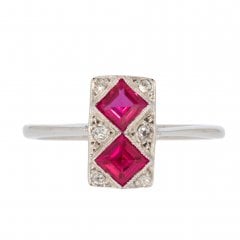 Art Deco Synthetic Ruby & Diamond Tablet Ring