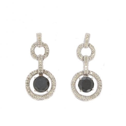 Black Diamond White Gold Halo Drop Earrings