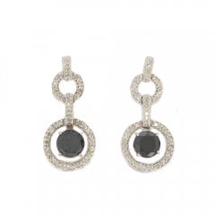 Black Diamond White Gold Halo Drop Earrings