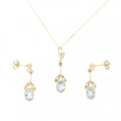 Blue Topaz & Diamond Drop Earring & Pendant Set