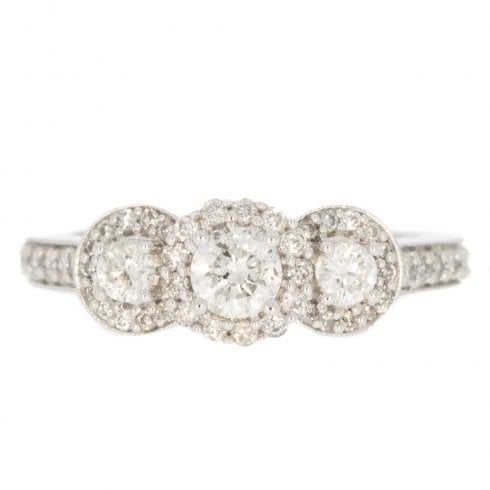 Diamond Halo Triple Cluster Ring