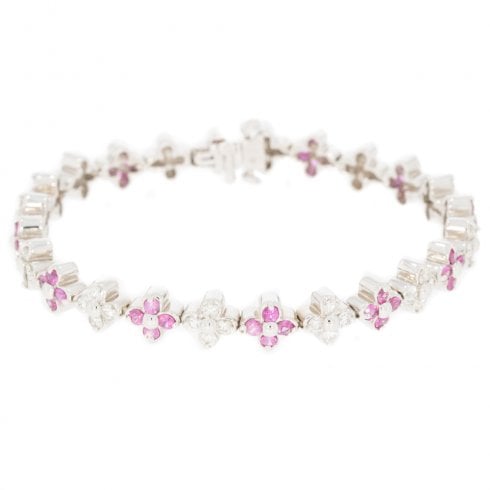 Diamond & Pink Sapphire Floral Cluster Bracelet